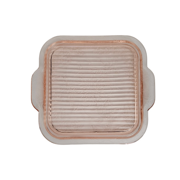 Vintage Pink Depression Glass Dogwood Pattern 6.5" Square Tray Plate - Picture 2 of 4